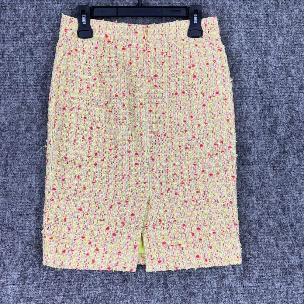J. Crew No. 2 Pencil Yellow‎ Pink Tweed Career Office Eccentric Skirt Womens 2